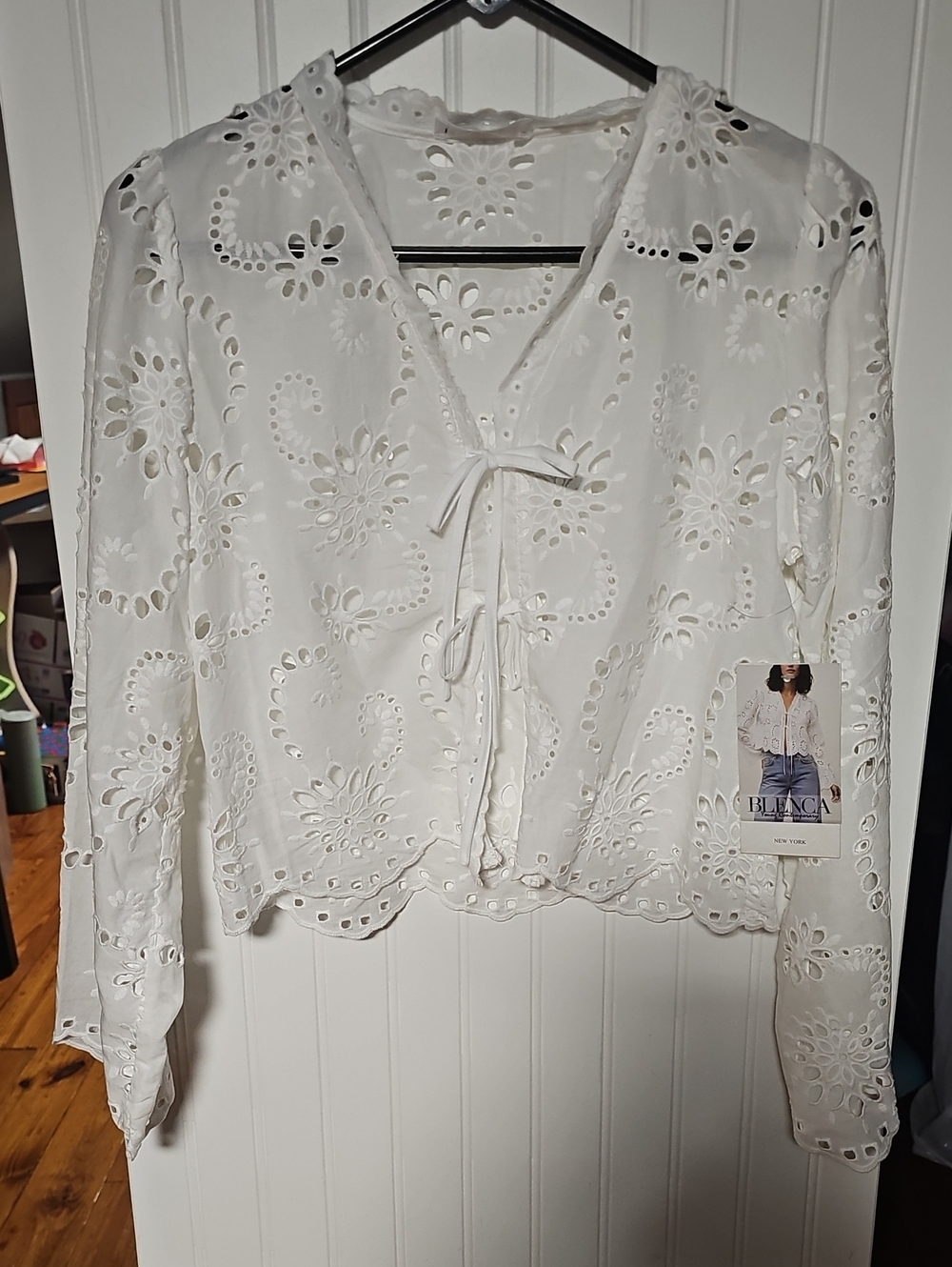 White Eyelet Tie-Front Blouse